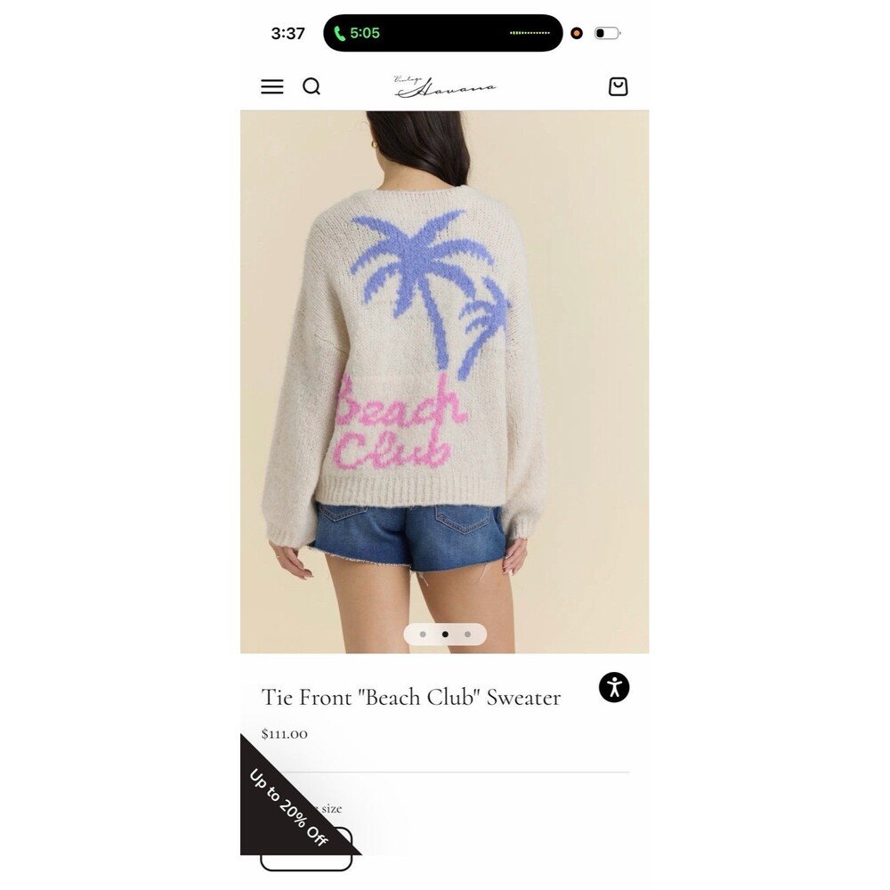 Vintage Havana Beach Club Oversized Tie-Front Sweater One Size - Picture 8 of 8
